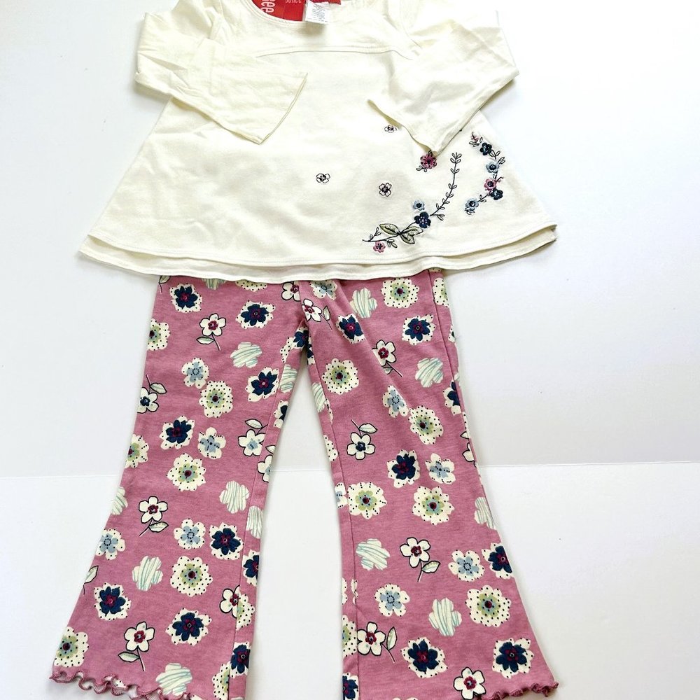 NWOT Gymboree Girl Floral Knit Pant & Embroidered Flower A-Line Top Size 7